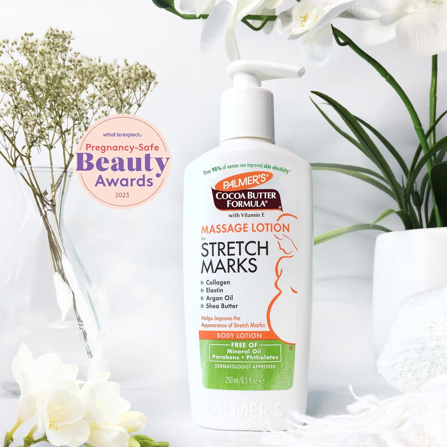 "Ultimate Stretch Mark Solution: Luxurious Cocoa Butter Massage Lotion for Pregnancy Skin Care, Enhanced with Collagen, Elastin, Argan Oil and Shea Butter - 8.5 Ounces"