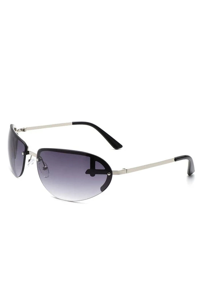 Retro Rimless Oval Tinted round Sunglasses