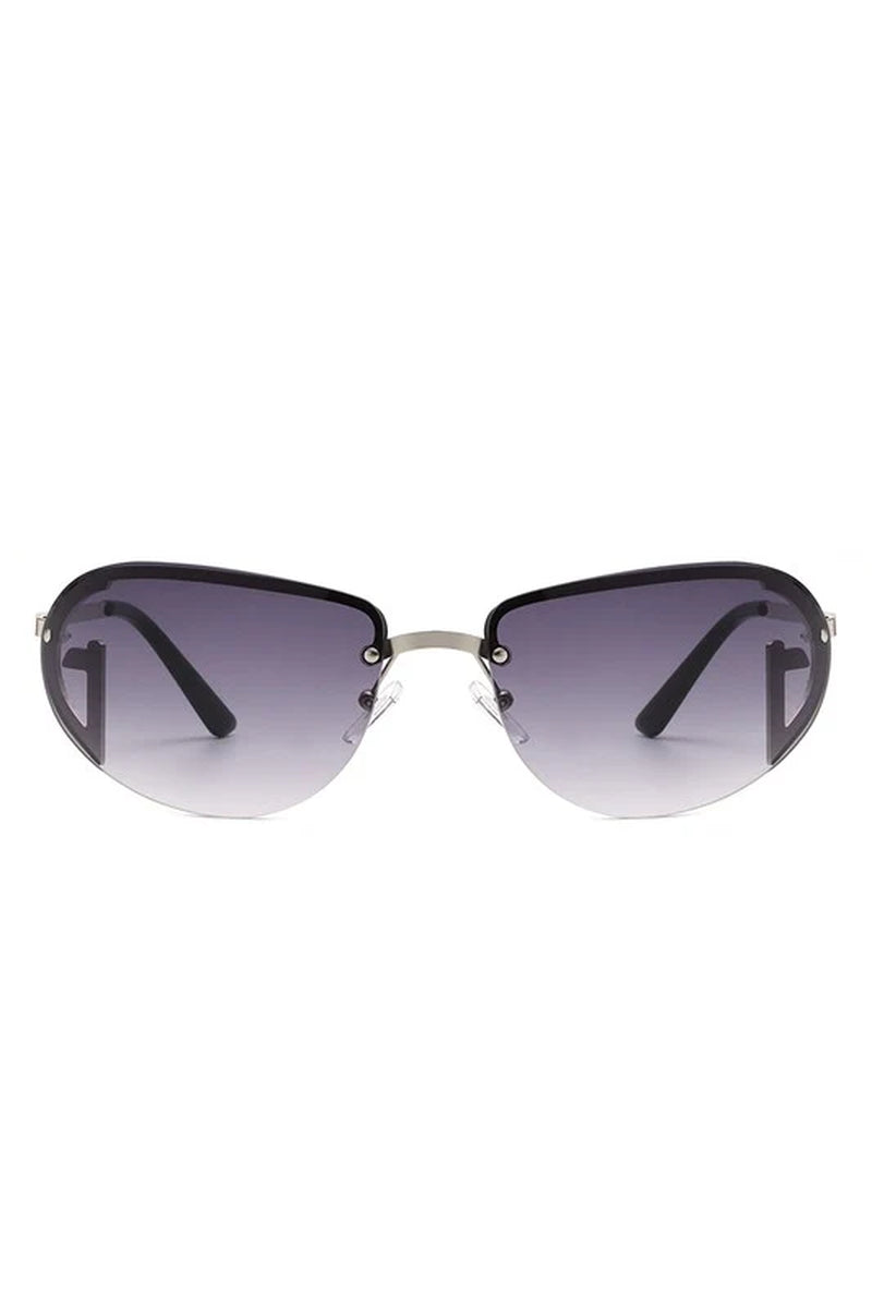 Retro Rimless Oval Tinted round Sunglasses