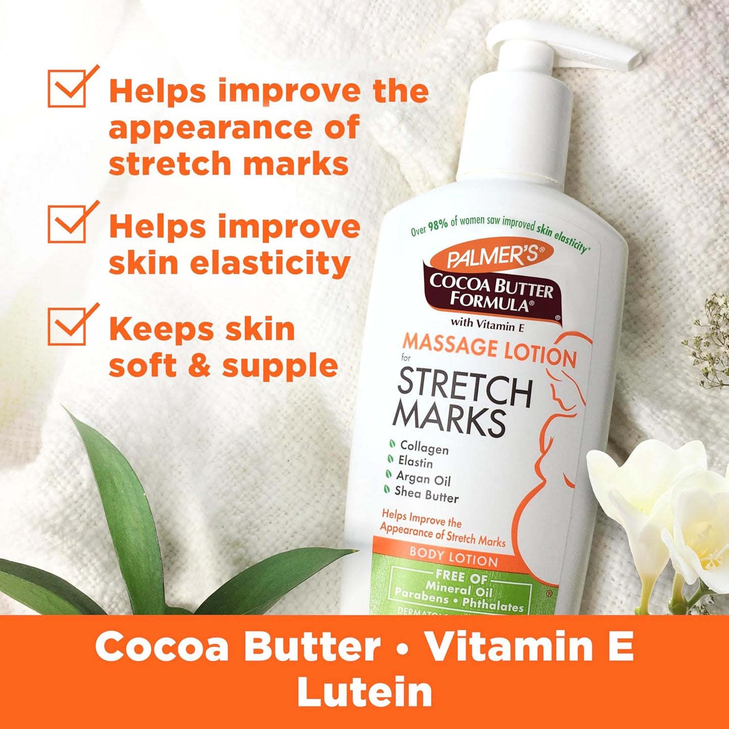 "Ultimate Stretch Mark Solution: Luxurious Cocoa Butter Massage Lotion for Pregnancy Skin Care, Enhanced with Collagen, Elastin, Argan Oil and Shea Butter - 8.5 Ounces"