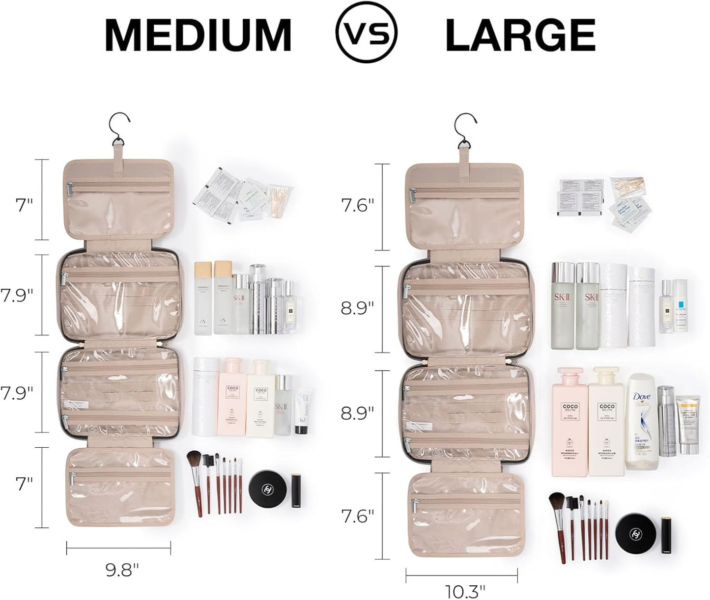 Hanging Toiletry Bag Travel Large Wash Bag Womens Cosmetic Bag Clear for Full Sized Container Pink