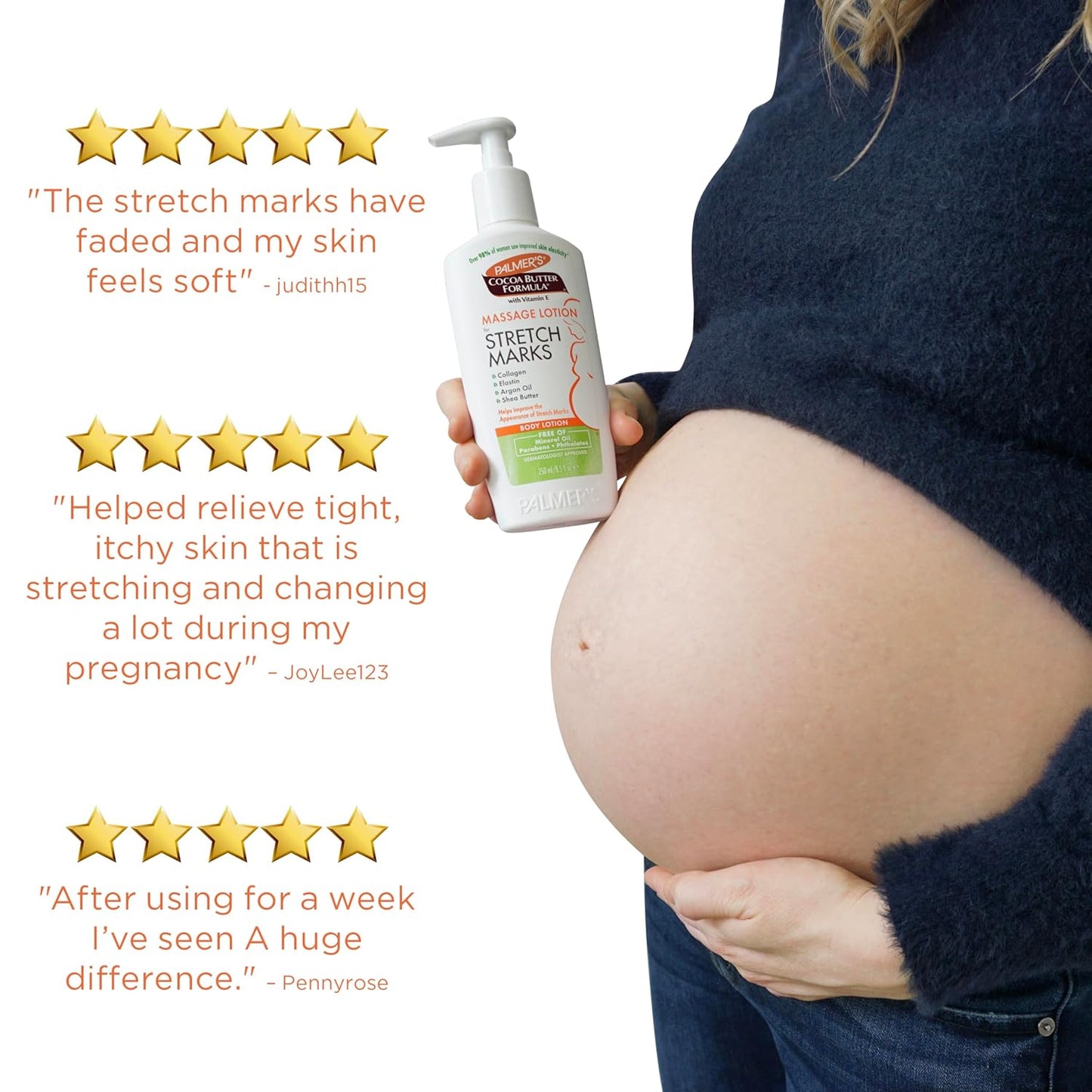 "Ultimate Stretch Mark Solution: Luxurious Cocoa Butter Massage Lotion for Pregnancy Skin Care, Enhanced with Collagen, Elastin, Argan Oil and Shea Butter - 8.5 Ounces"