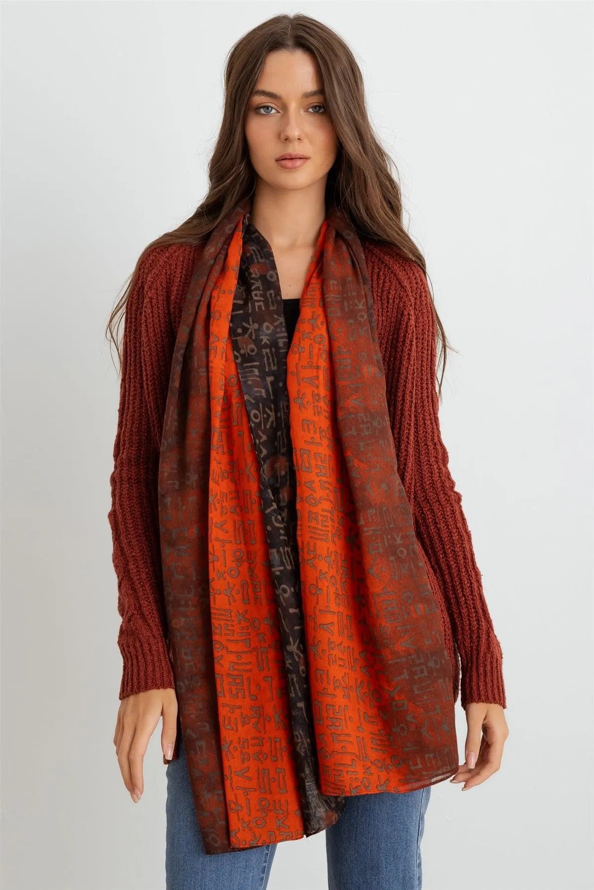 Orange Hangul Design Korean Languages Wrap Long Shawl Scarf