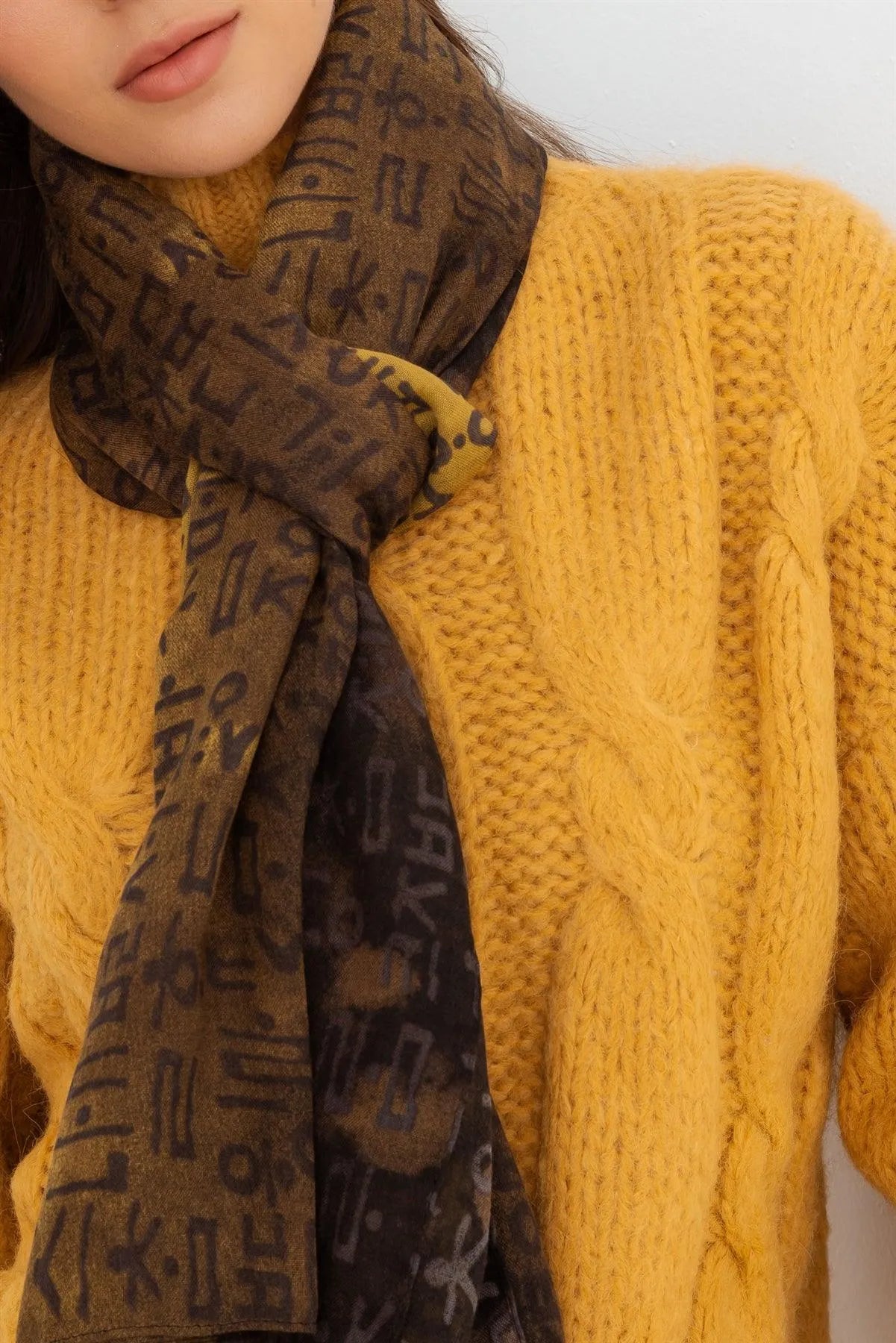 Yellow Hangul Design Korean Wrap Long Shawl Scarf