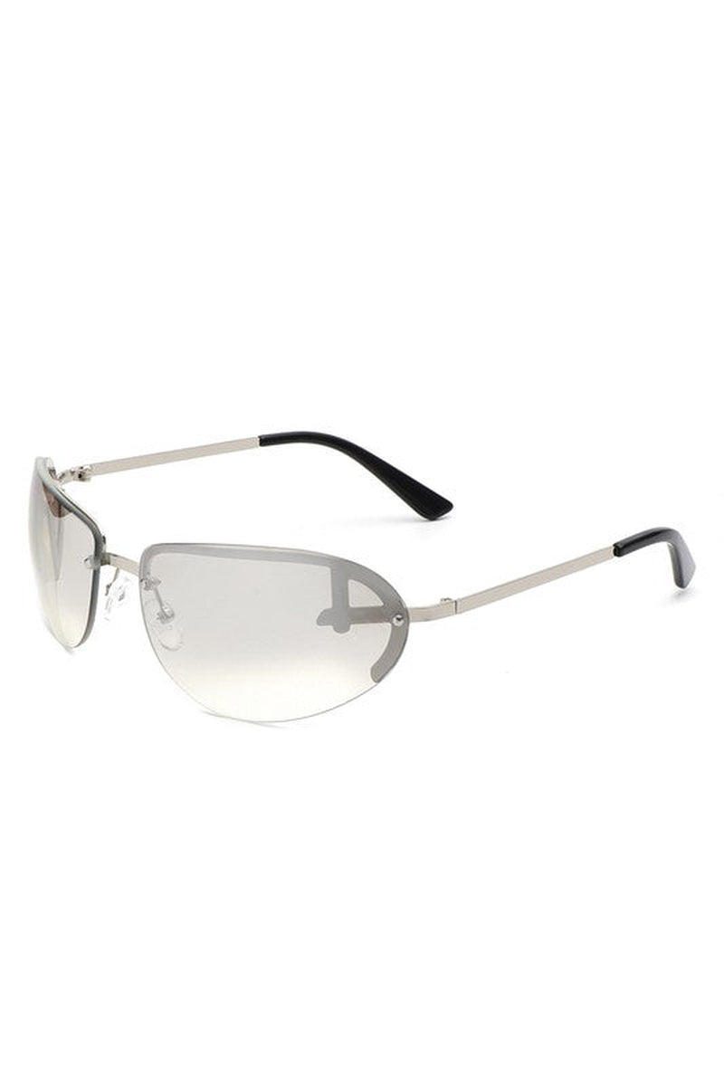 Retro Rimless Oval Tinted round Sunglasses