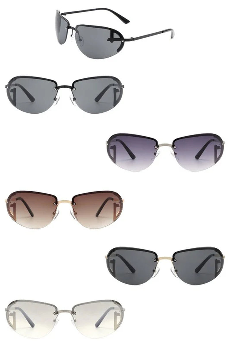 Retro Rimless Oval Tinted round Sunglasses