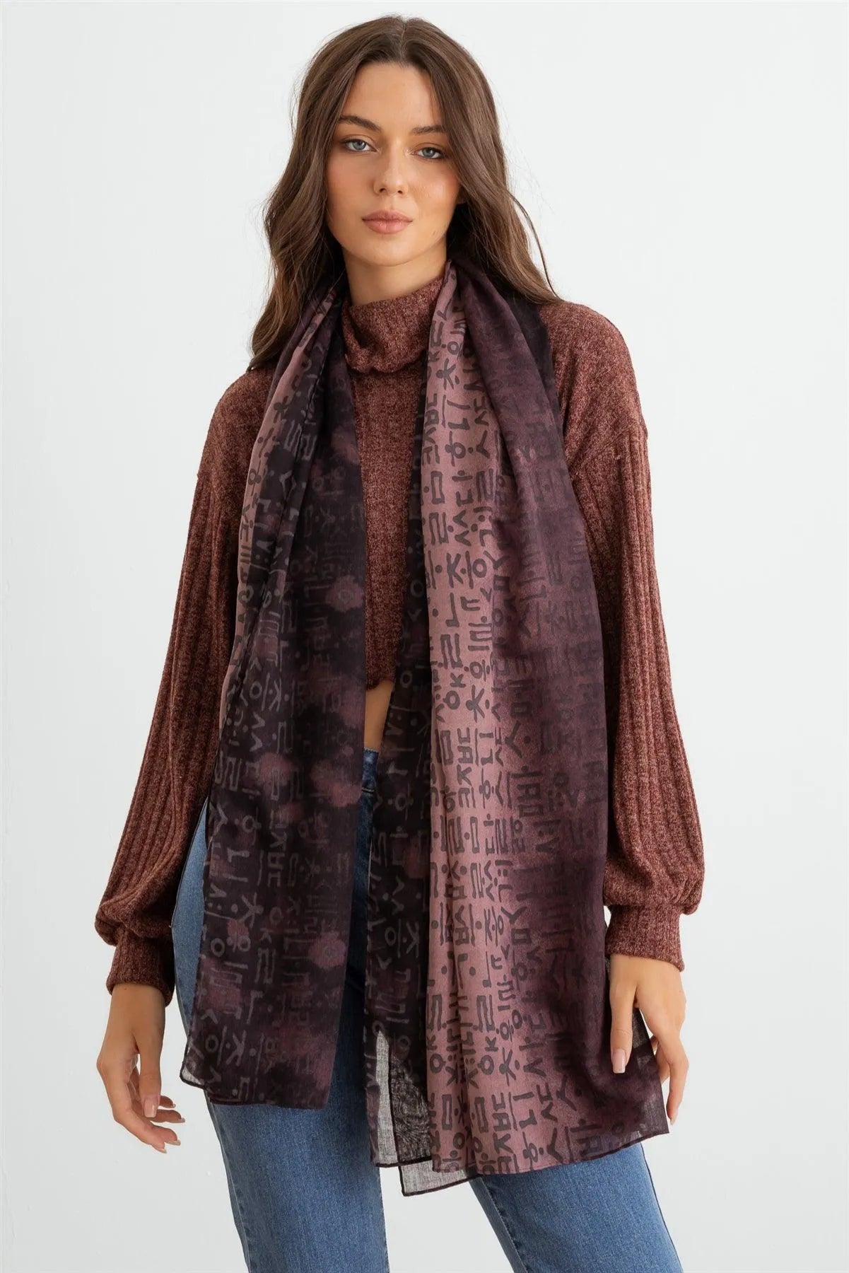 Purple Hangul Design Korean Languages Wrap Long Shawl Scarf