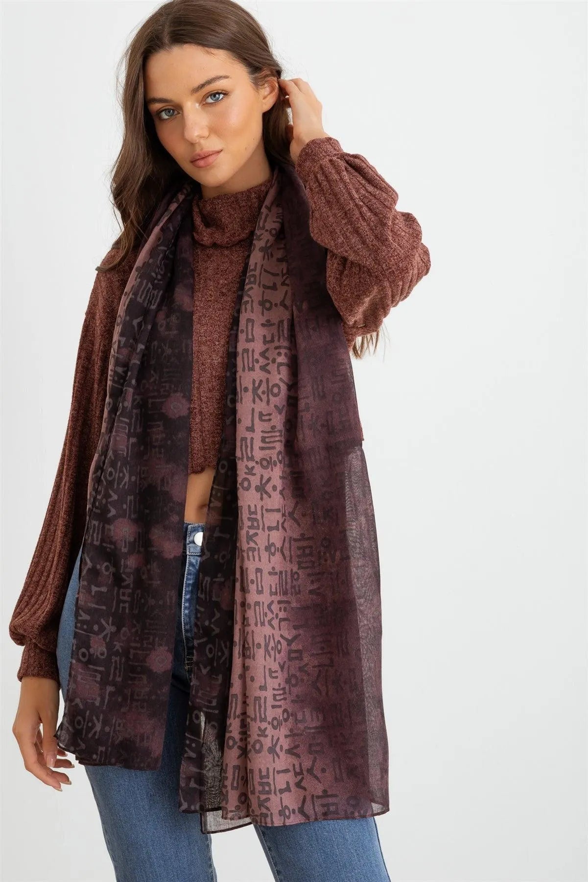Purple Hangul Design Korean Languages Wrap Long Shawl Scarf