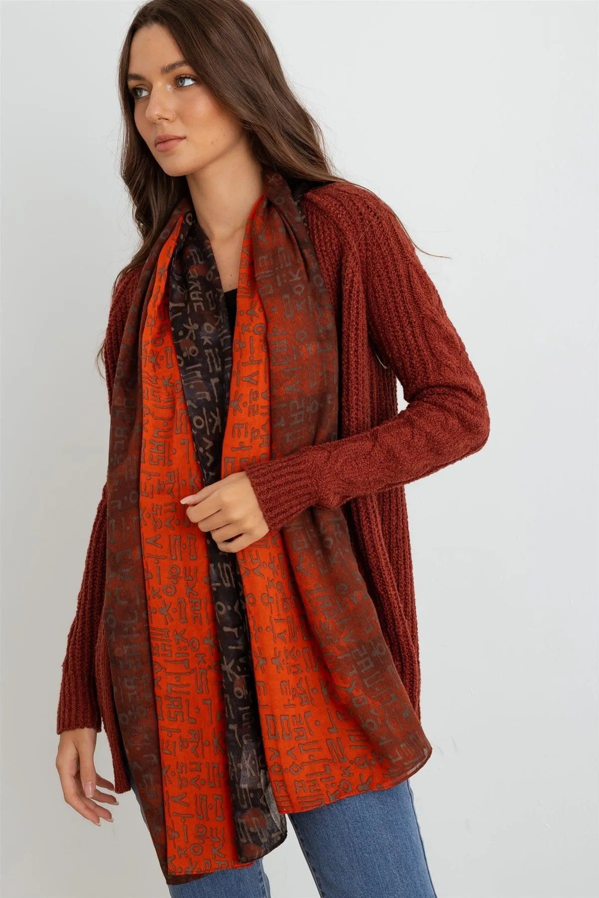 Orange Hangul Design Korean Languages Wrap Long Shawl Scarf