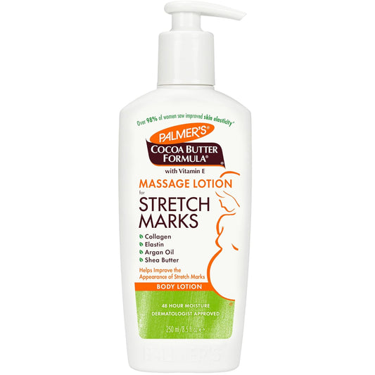 "Ultimate Stretch Mark Solution: Luxurious Cocoa Butter Massage Lotion for Pregnancy Skin Care, Enhanced with Collagen, Elastin, Argan Oil and Shea Butter - 8.5 Ounces"