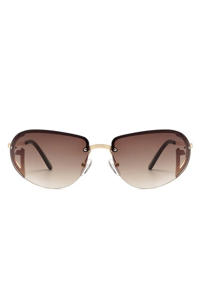 Retro Rimless Oval Tinted round Sunglasses