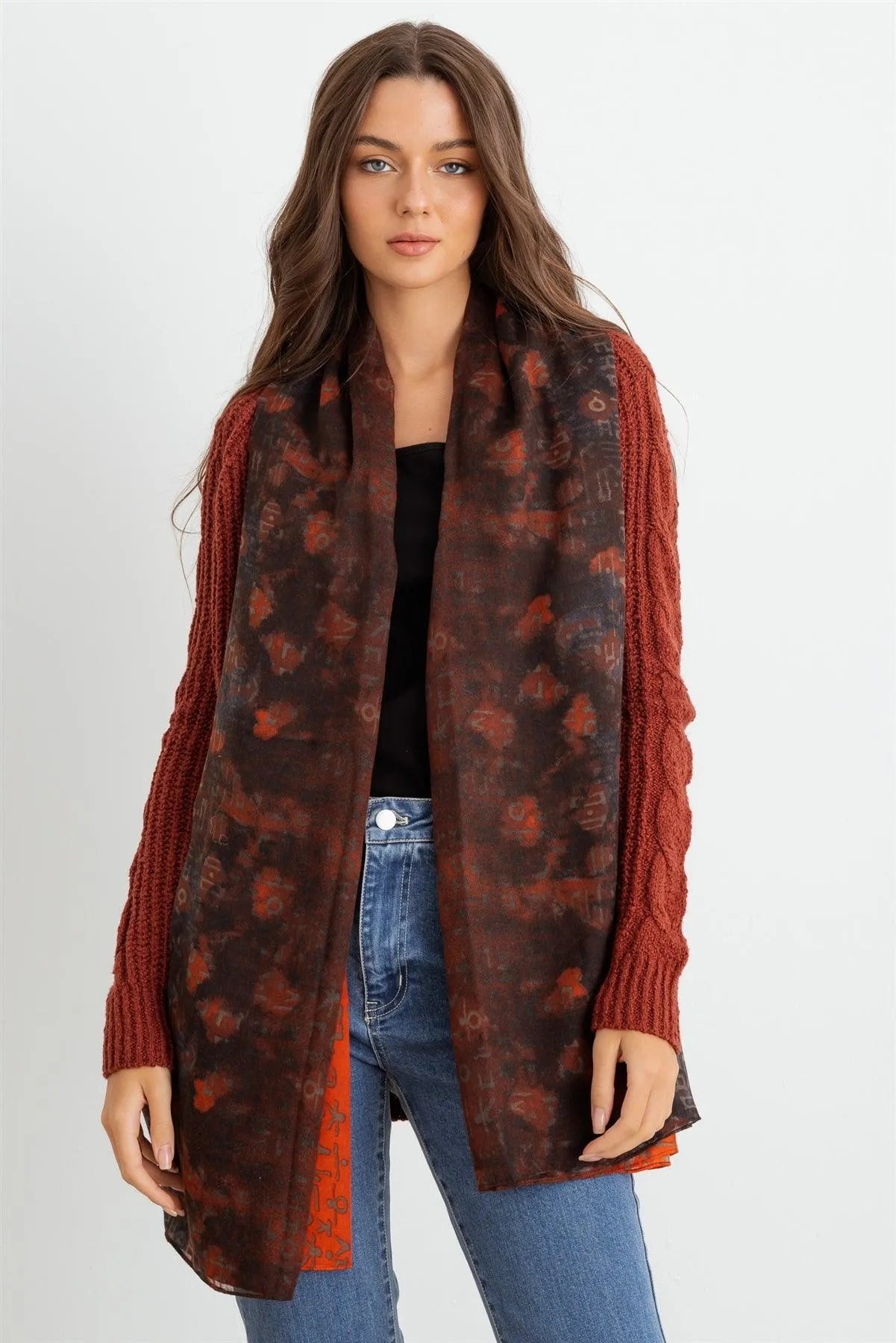 Orange Hangul Design Korean Languages Wrap Long Shawl Scarf
