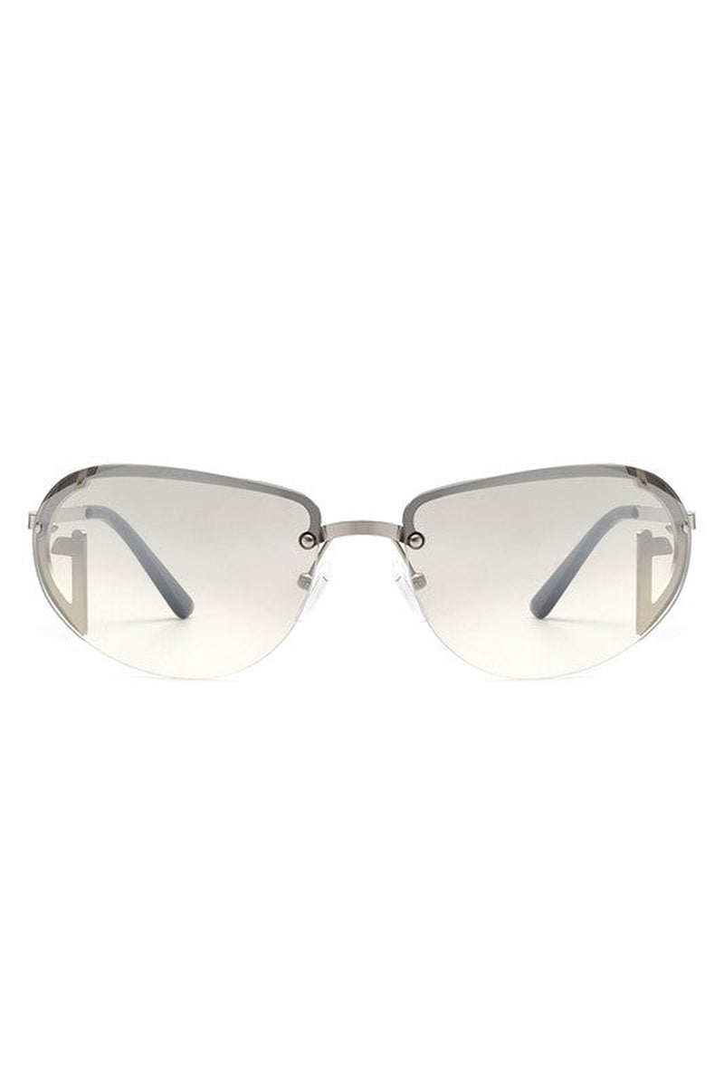 Retro Rimless Oval Tinted round Sunglasses