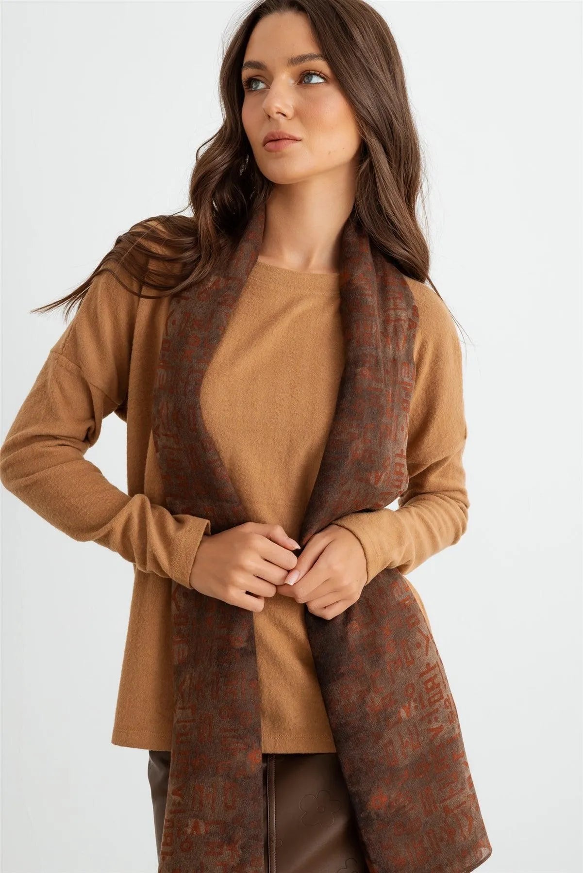 Brown Hangul Design Korean Languages Wrap Long Shawl Scarf