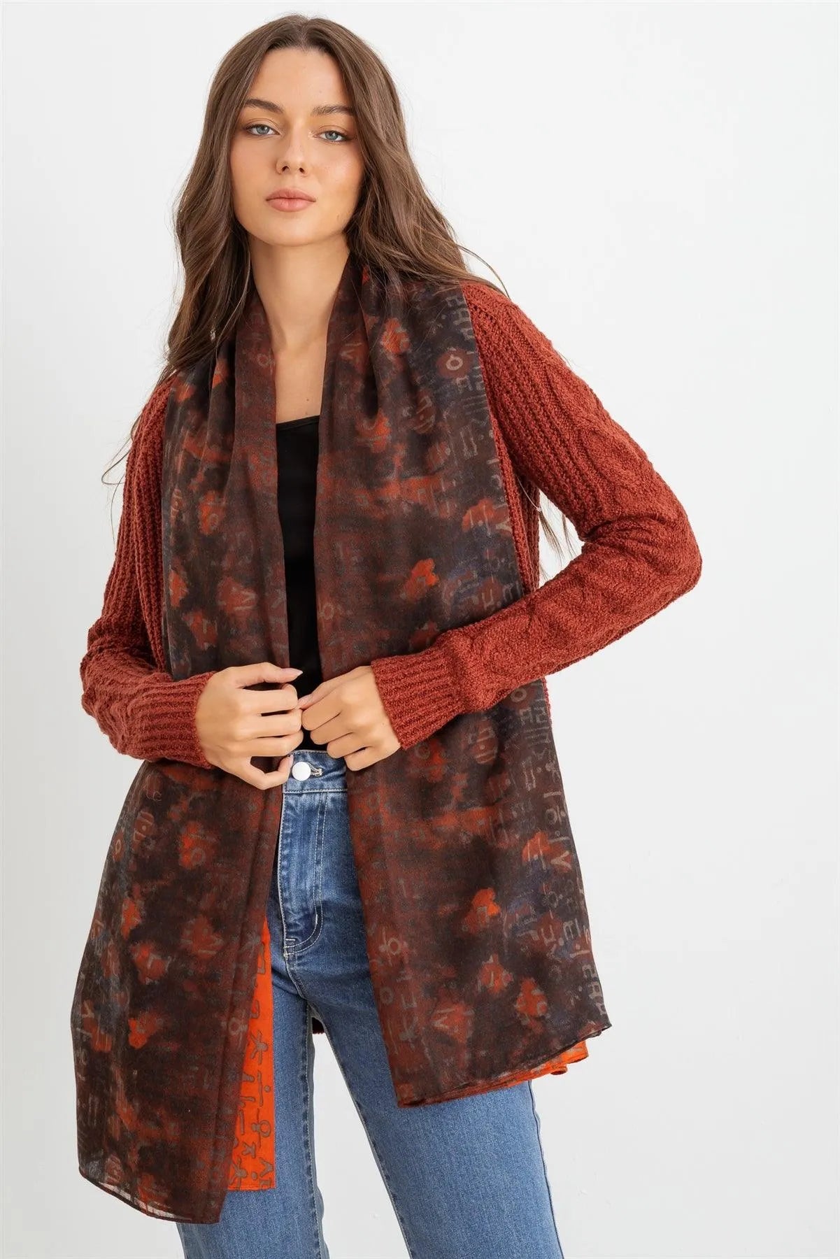 Orange Hangul Design Korean Languages Wrap Long Shawl Scarf