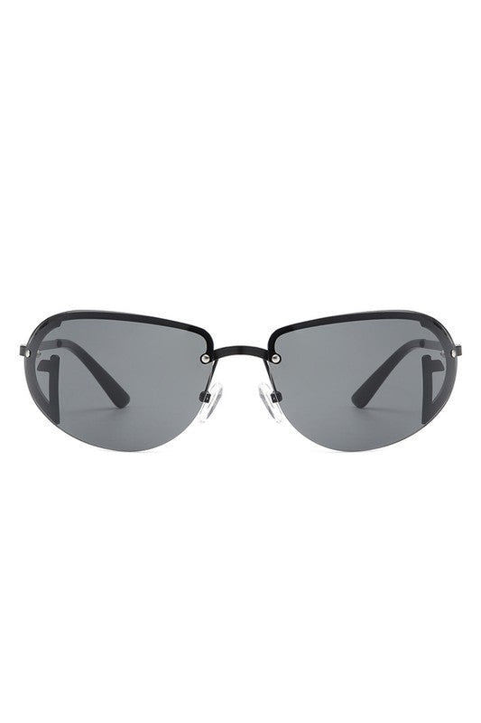 Retro Rimless Oval Tinted round Sunglasses