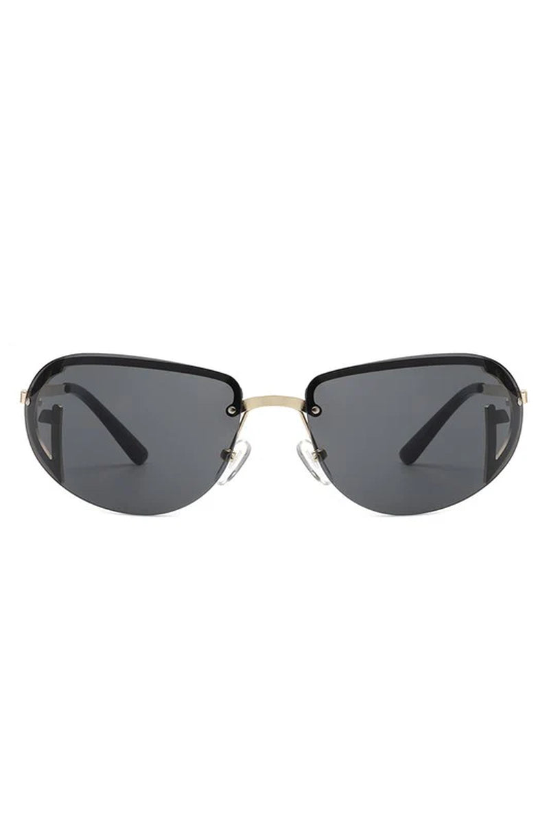 Retro Rimless Oval Tinted round Sunglasses