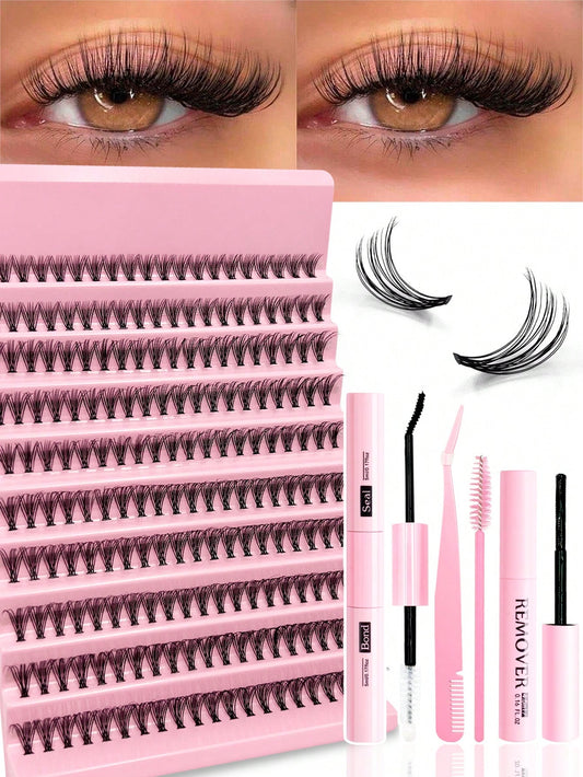 200PCS Dramatic C-Curl 8-16MM Mix DIY Lash Extension Kit (Includes Lash Glue + Remover and Tweezers)